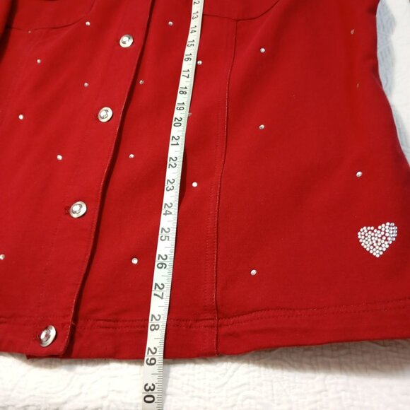 DreamJeannes Red Rhinestone Jacket Button-Up By Quacker Factory XL Womens - Picture 11 of 12